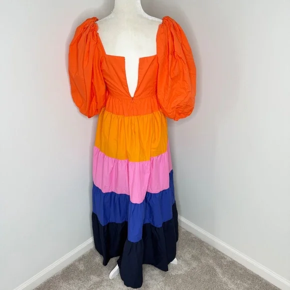 Farm Rio Puff Sleeve Colorblock Maxi Dress XS - Picture 5 of 8